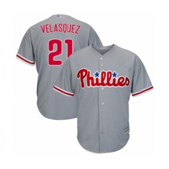Youth Philadelphia Phillies #21 Vince Velasquez Authentic Grey Road Cool Base Baseball Player Jersey
