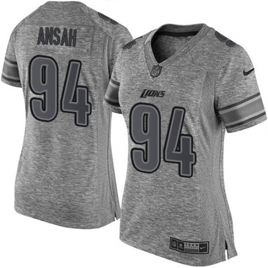 Women's Nike Detroit Lions #94 Ziggy Ansah Limited Gray Gridiron NFL Jersey - Ujersey