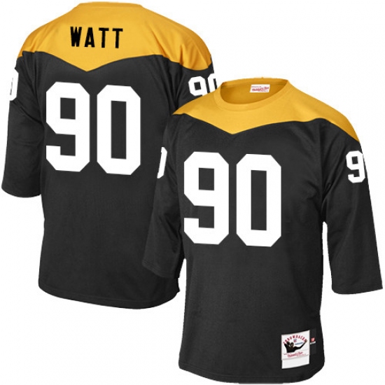 Men's Mitchell and Ness Pittsburgh Steelers #90 T. J. Watt Elite Black 1967 Home Throwback NFL Jersey - Ujersey