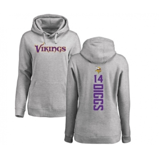 Football Women's Minnesota Vikings #14 Stefon Diggs Ash Backer Pullover Hoodie - Ujersey