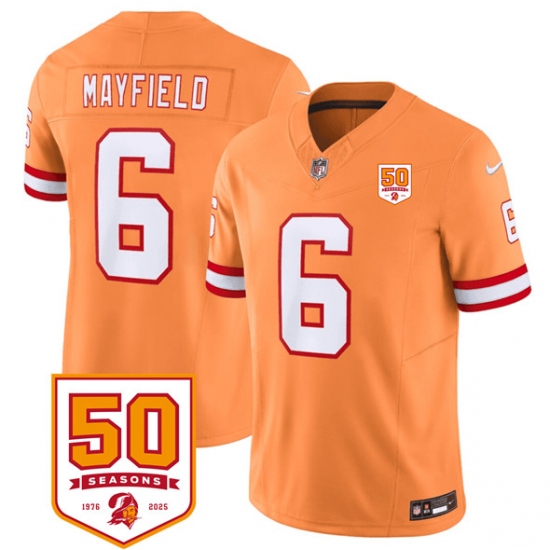 Men's Tampa Bay Buccaneers #6 Baker Mayfield Orange 2025 F.U.S.E. 50th Anniversary Vapor Untouchable Limited Football Stitched Jersey - Ujersey