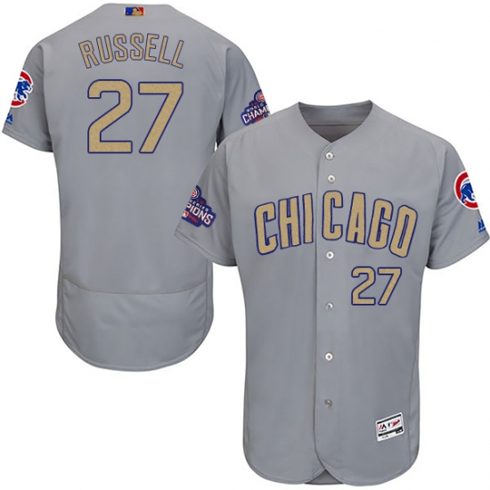 Men's Majestic Chicago Cubs #27 Addison Russell Authentic Gray 2017 Gold Champion Flex Base MLB Jersey - Ujersey