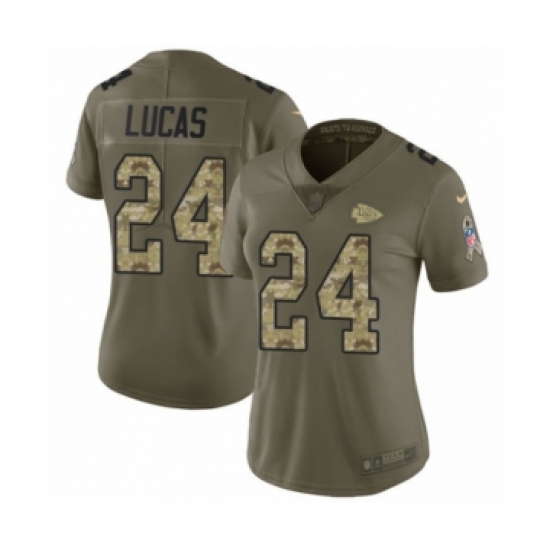 Women's Nike Kansas City Chiefs #24 Jordan Lucas Limited Olive Camo 2017 Salute to Service NFL Jersey - Ujersey