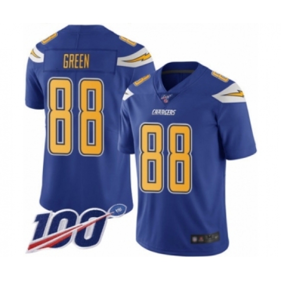 Men's Los Angeles Chargers #88 Virgil Green Limited Electric Blue Rush Vapor Untouchable 100th Season Football Jersey - Ujersey