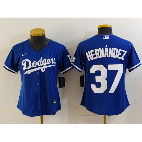 Women's Los Angeles Dodgers #37 Teoscar Hernandez Blue Cool Base Stitched Jersey - Ujersey