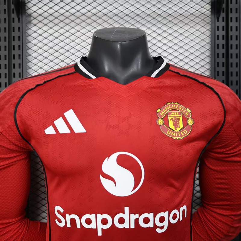 Manchester United Home Long Sleeve Jersey Shirt 2025/26 - Ujersey NHL