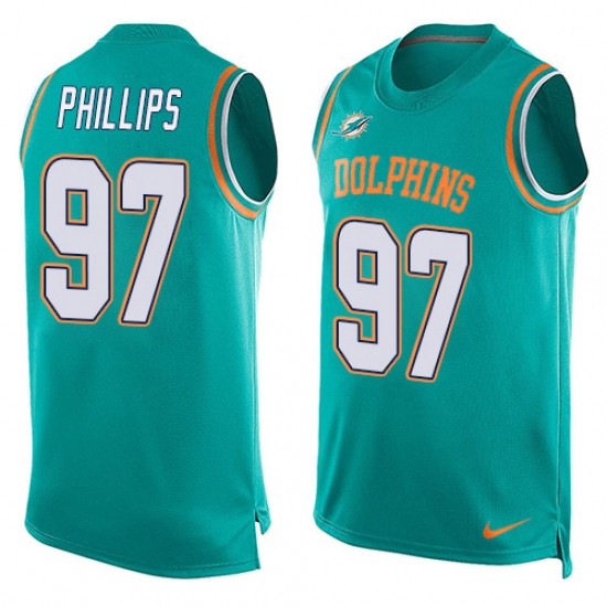 Men's Nike Miami Dolphins #97 Jordan Phillips Limited Aqua Green Player Name & Number Tank Top NFL Jersey - Ujersey