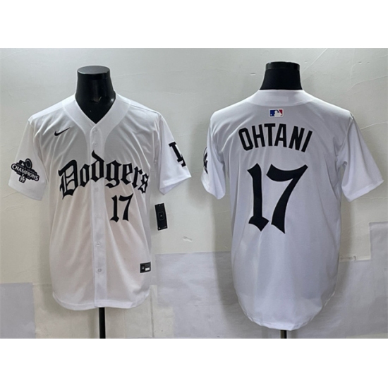 Men's Los Angeles Dodgers #17 Shohei Ohtani White 2025 LA Gothic Style With 2024 World Series Champions Vapor Premier Limited Stitched Baseball Jersey - Ujersey