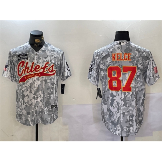 Men's Kansas City Chiefs #87 Travis Kelce 2024 Arctic Camo Salute To Service Stitched Baseball Jersey - Ujersey