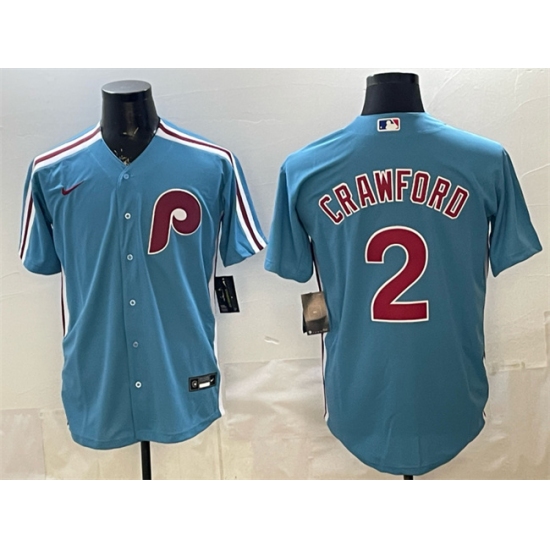 Men's Philadelphia Phillies #2 Justin Crawford Blue Cool Base Stitched Jersey - Ujersey