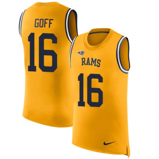 Men's Nike Los Angeles Rams #16 Jared Goff Limited Gold Rush Player Name & Number Tank Top NFL Jersey - Ujersey