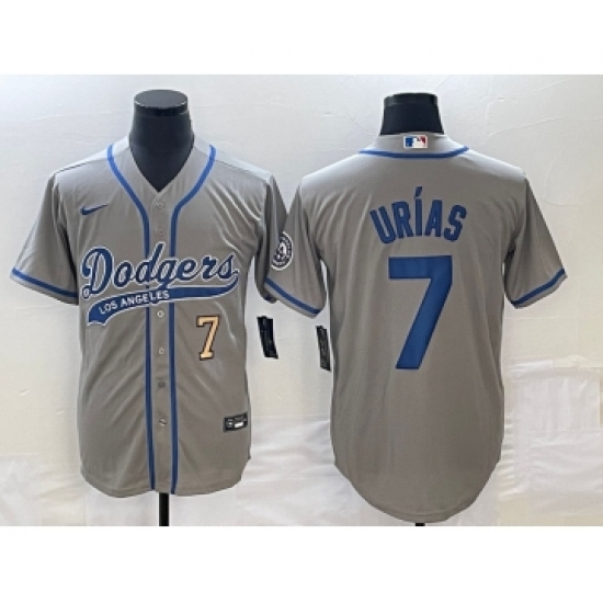 Men's Los Angeles Dodgers #7 Julio Urias Number Grey Cool Base Stitched Baseball Jersey - Ujersey