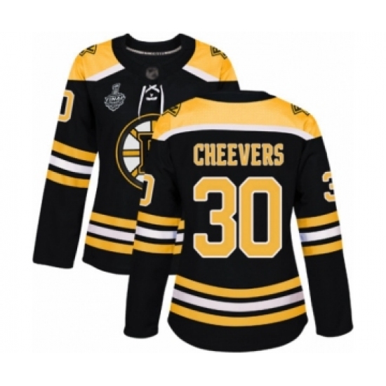 Women's Boston Bruins #30 Gerry Cheevers Authentic Black Home 2019 Stanley Cup Final Bound Hockey Jersey - Ujersey