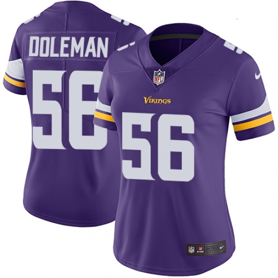 Women's Nike Minnesota Vikings #56 Chris Doleman Purple Team Color Vapor Untouchable Limited Player NFL Jersey - Ujersey