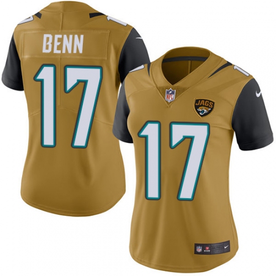 Women's Nike Jacksonville Jaguars #17 Arrelious Benn Limited Gold Rush Vapor Untouchable NFL Jersey - Ujersey