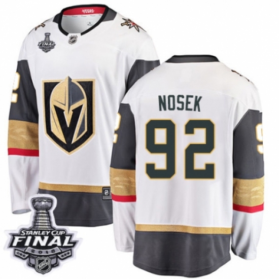 Men's Vegas Golden Knights #92 Tomas Nosek Authentic White Away Fanatics Branded Breakaway 2018 Stanley Cup Final NHL Jersey - Ujersey