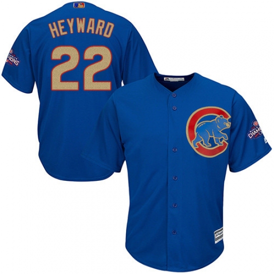 Youth Majestic Chicago Cubs #22 Jason Heyward Authentic Royal Blue 2017 Gold Champion Cool Base MLB Jersey - Ujersey