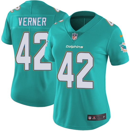 Women's Nike Miami Dolphins #42 Alterraun Verner Aqua Green Team Color Vapor Untouchable Elite Player NFL Jersey - Ujersey