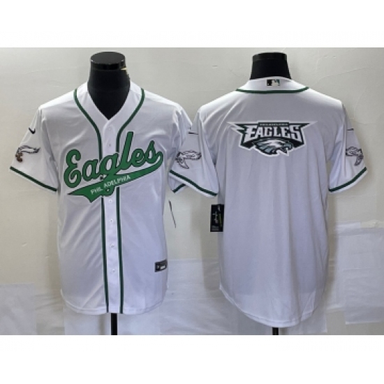 Men's Nike Philadelphia Eagles White Team Big Logo Cool Base Stitched Baseball Jersey - Ujersey