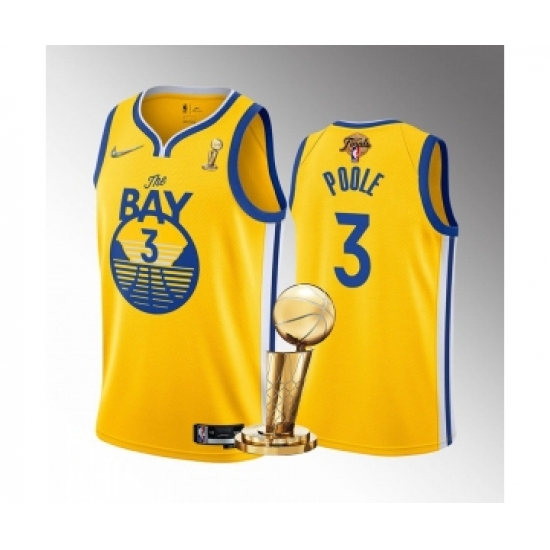 Men's Golden State Warriors #3 Jordan Poole Gold 2022 NBA Finals Champions Stitched Jersey - Ujersey