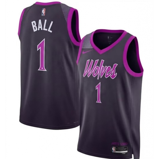 Men's Minnesota Timberwolves #1 LaMelo Ball 2026 Purple City Edition Stitched Jersey - Ujersey