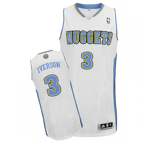 Men's Adidas Denver Nuggets #3 Allen Iverson Authentic White Home NBA Jersey - Ujersey