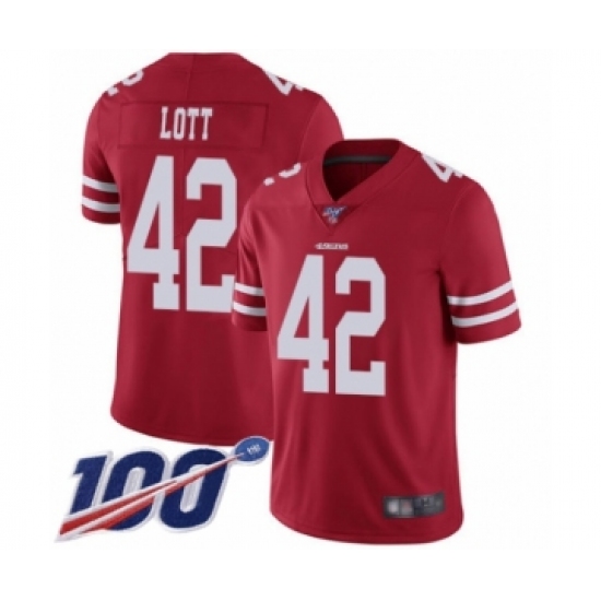 Youth San Francisco 49ers #42 Ronnie Lott Red Team Color Vapor Untouchable Limited Player 100th Season Football Jersey - Ujersey