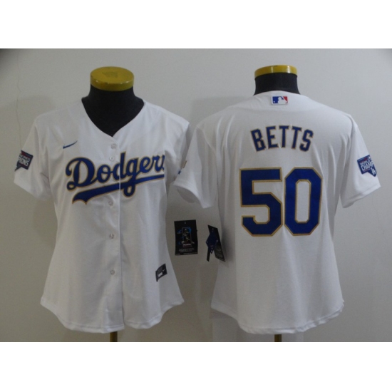 Women's Nike Los Angeles Dodgers #50 Mookie Betts White Champions Authentic Jersey - Ujersey