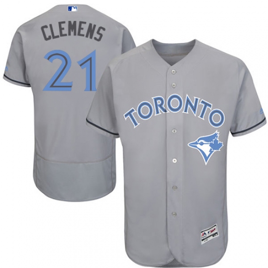 Men's Majestic Toronto Blue Jays #21 Roger Clemens Authentic Gray 2016 Father's Day Fashion Flex Base MLB Jersey - Ujersey