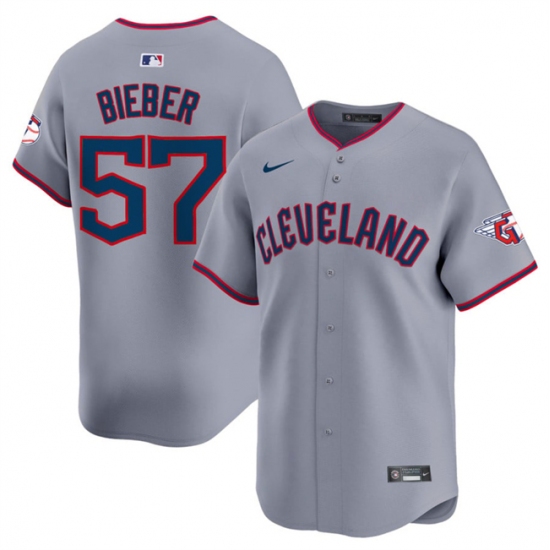 Men's Cleveland Guardians #57 Shane Bieber Gray 2025 Alternate Limited Stitched Baseball Jersey - Ujersey