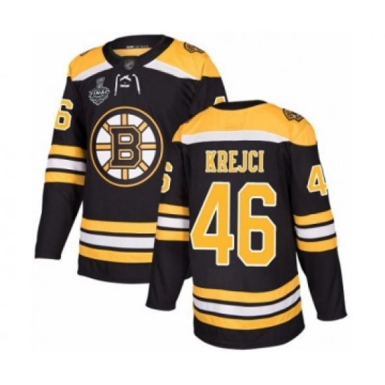 Men's Boston Bruins #46 David Krejci Authentic Black Home 2019 Stanley Cup Final Bound Hockey Jersey - Ujersey