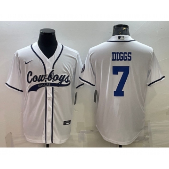 Men's Dallas Cowboys #7 Trevon Diggs White With Patch Cool Base Stitched Baseball Jersey - Ujersey