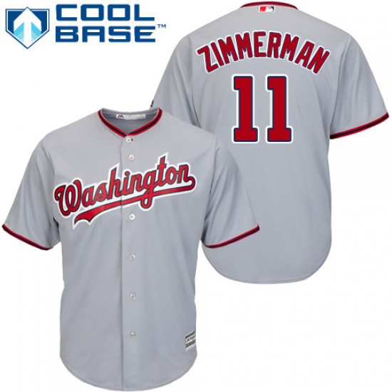 Youth Majestic Washington Nationals #11 Ryan Zimmerman Authentic Grey Road Cool Base MLB Jersey - Ujersey
