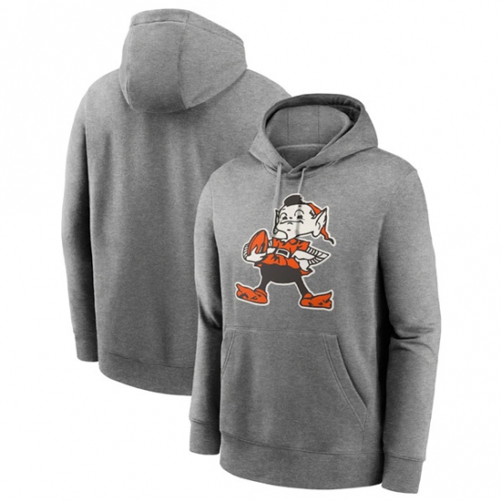 Men's Cleveland Browns Heather Gray Primary Logo Long Sleeve Hoodie - Ujersey