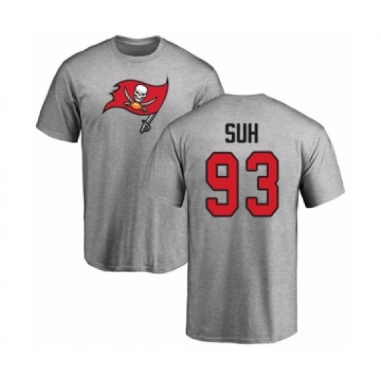 Football Tampa Bay Buccaneers #93 Ndamukong Suh Ash Name & Number Logo T-Shirt - Ujersey