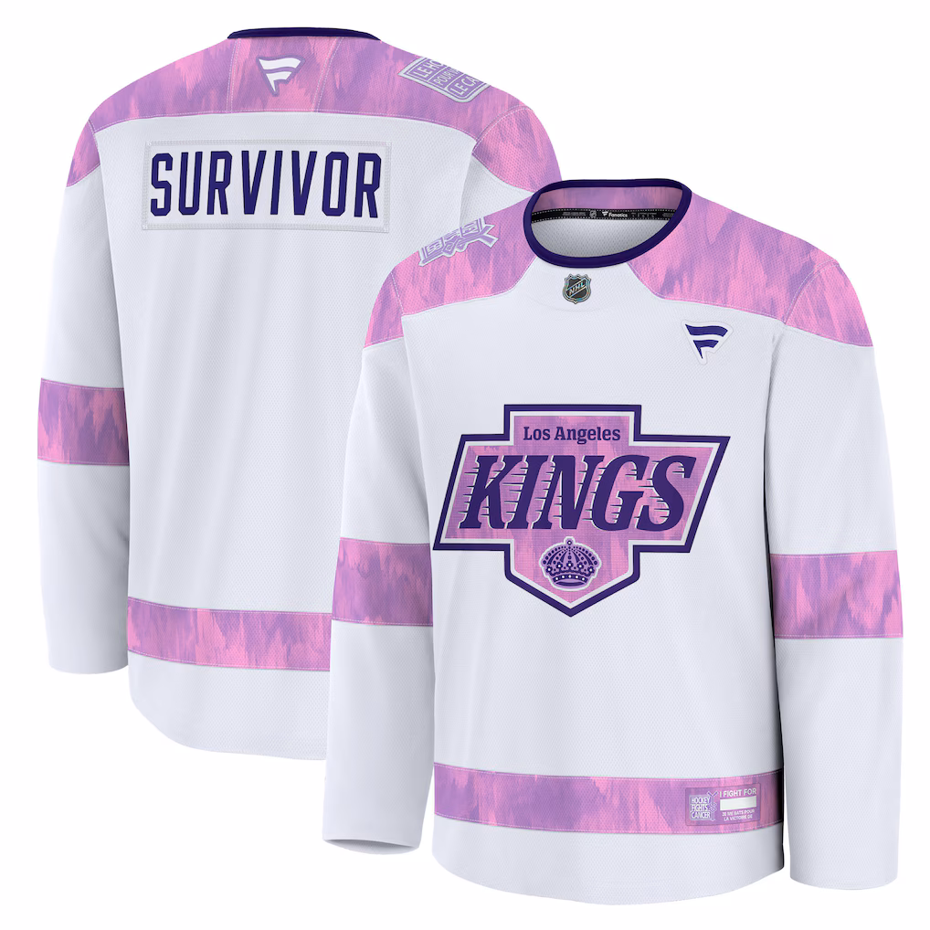 Men's Los Angeles Kings Fanatics White Hockey Fights Cancer Survivor Practice Jersey