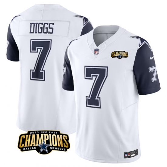 Men's Dallas Cowboys #7 Trevon Diggs White Navy 2023 F.U.S.E. NFC East Champions Football Stitched Jersey - Ujersey