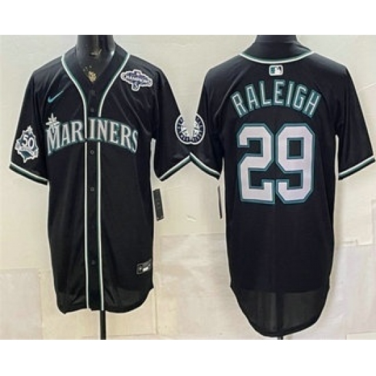 Men's Seattle Mariners #29 Cal Raleigh 50th Black Out Style Vapor Premier Limited Jersey