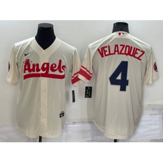 Men's Los Angeles Angels #4 Andrew Velazquez Cream 2022 City Connect Cool Base Stitched Jersey - Ujersey