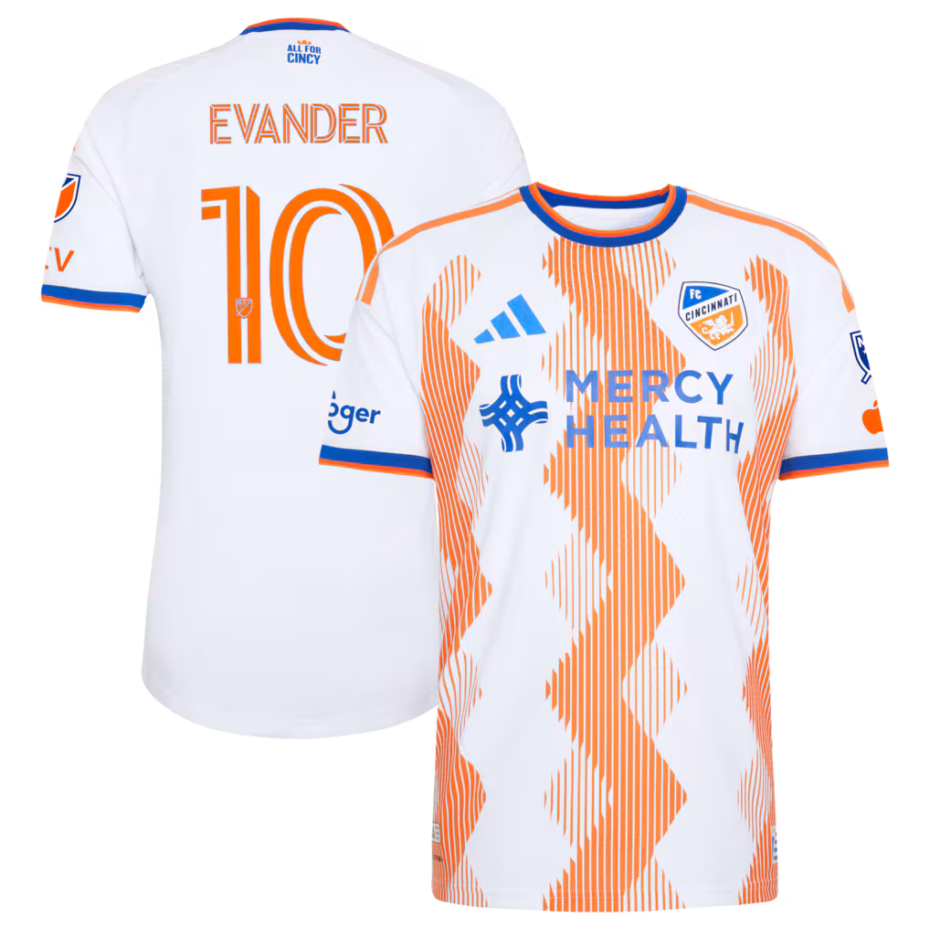 Men's FC Cincinnati Evander da Silva Ferreira adidas White 2026 The Seven Hills Kit On-Field Authentic Patch Jersey - Ujersey NHL