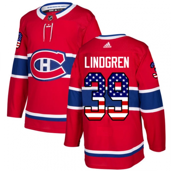 Men's Adidas Montreal Canadiens #39 Charlie Lindgren Authentic Red USA Flag Fashion NHL Jersey - Ujersey
