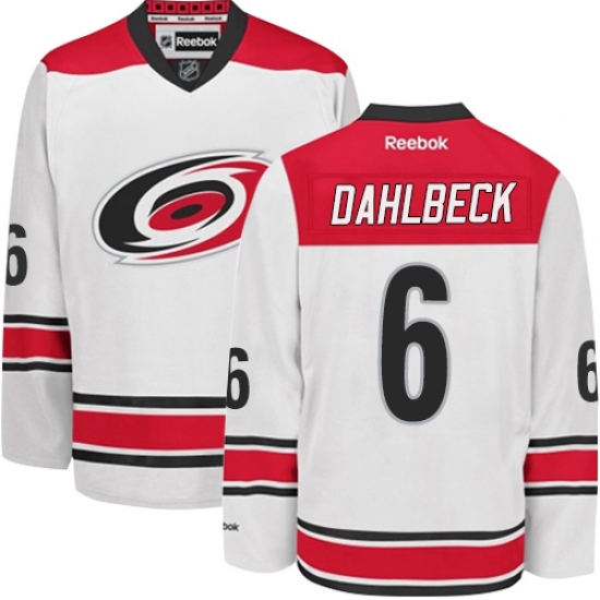 Youth Reebok Carolina Hurricanes #6 Klas Dahlbeck Authentic White Away NHL Jersey - Ujersey