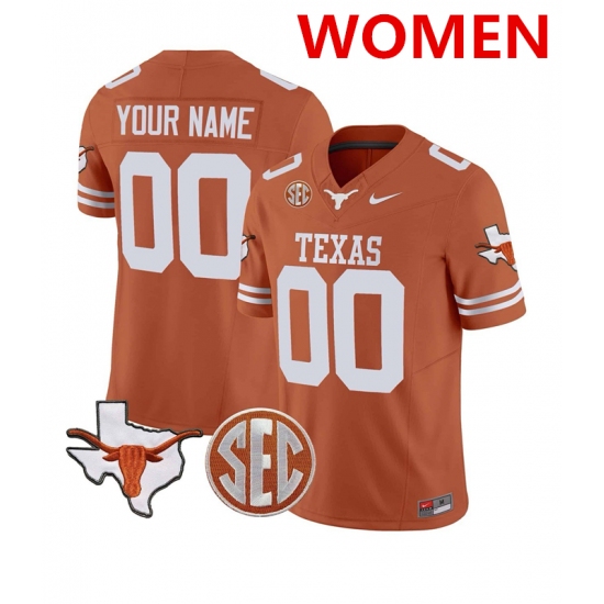 Women's Texas Longhorns Active Player Custom Orange F.U.S.E. State Map & SEC Patch Stitched Jersey - Ujersey