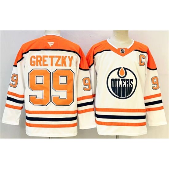 Men's Edmonton Oilers #99 Wayne Gretzky White Orange 2024-25 With C Heritage Classic Primegreen Stitched Jersey - Ujersey