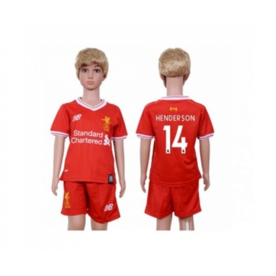 Liverpool #14 Henderson Red Home Kid Soccer Club Jersey