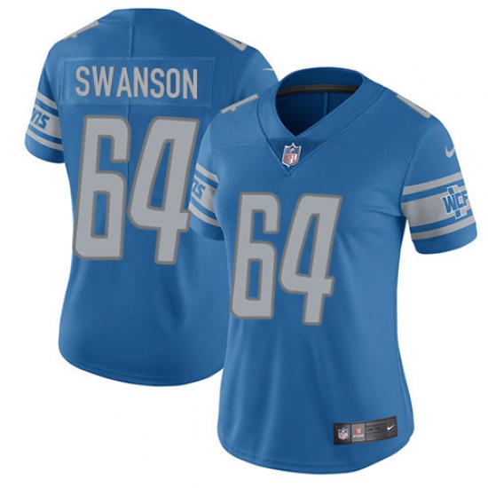 Women's Nike Detroit Lions #64 Travis Swanson Elite Light Blue Team Color NFL Jersey - Ujersey