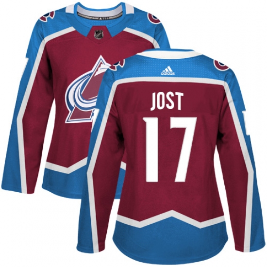 Women's Adidas Colorado Avalanche #17 Tyson Jost Authentic Burgundy Red Home NHL Jersey - Ujersey