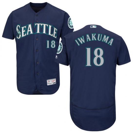 Men's Majestic Seattle Mariners #18 Hisashi Iwakuma Navy Blue Alternate Flex Base Authentic Collection MLB Jersey - Ujersey