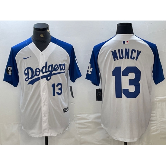 Men's Los Angeles Dodgers #13 Max Muncy Number White Blue Fashion Stitched Cool Base Limited Jersey - ujerseystore