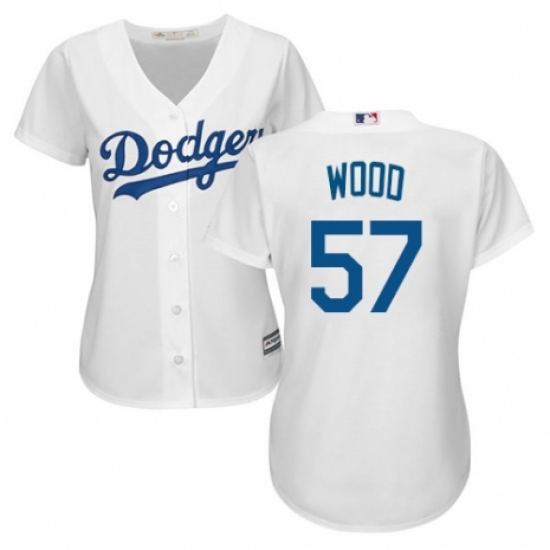 Women's Majestic Los Angeles Dodgers #57 Alex Wood Authentic White Home Cool Base MLB Jersey - Ujersey
